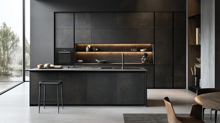 Contemporary kitchen with clean lines and minimalist design, offering room for text