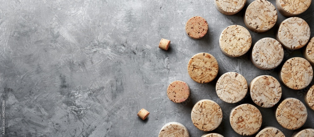 Poster grape shaped wine corks on a gray backdrop with copy space image