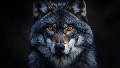 Obraz premium Majestic Wolf with Intense Orange Eyes Staring Directly at Camera