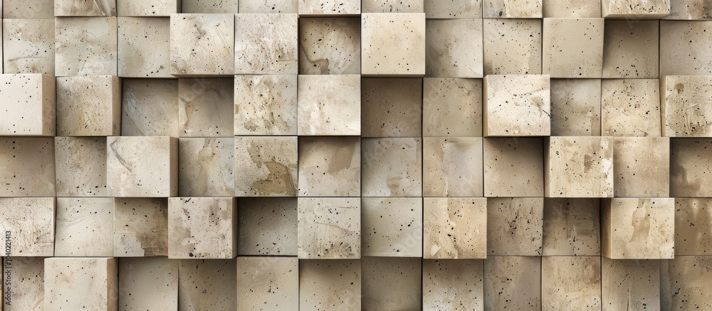 Poster stone cubes create a textured marble look on the wall providing an abstract tan background perfect f