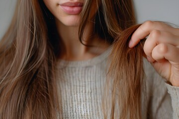A close up of a person brushing their hair