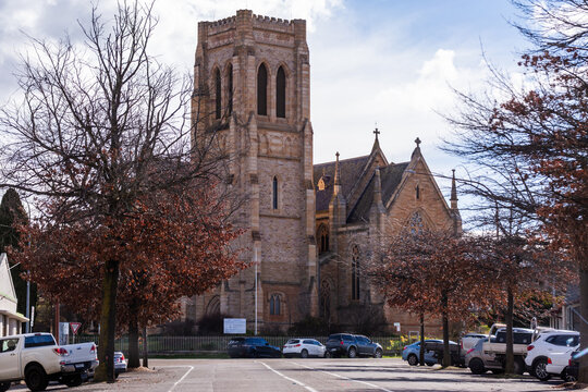 Cathedral Church of St Saviour seen from street in Goulburn, NSW, Australia