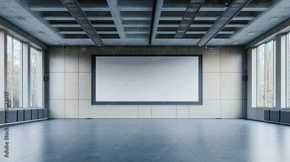 Poster empty modern conference hall with a large projector screen and space for copy