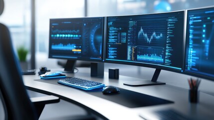 Naklejka premium Modern Tech Workspace with Sleek Monitors