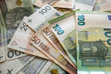 PLN polish zloty cash vs euro european money, investment concept