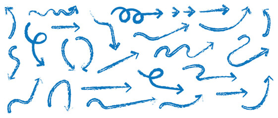 Arrow crayon pastel pencil chalk color line stroke. Sketch chalk pastel color pencil texture line kid fun arrow icon. Hand drawn grunge crayon brush sketch direction element set. Vector illustration