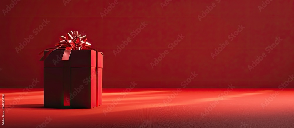 Poster a gift box stands alone against a red backdrop with a copy space image capturing the festive ambianc