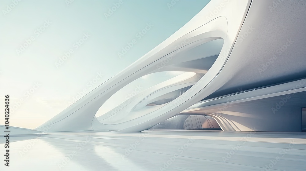Poster futuristic architecture with sharp lines and a clear sky, perfect for copy space