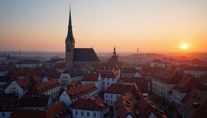 Fototapeta premium Sunset over a charming European village