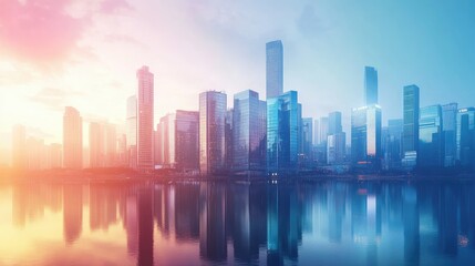 Fototapeta premium Futuristic cityscape with modern architecture and ample space for your message