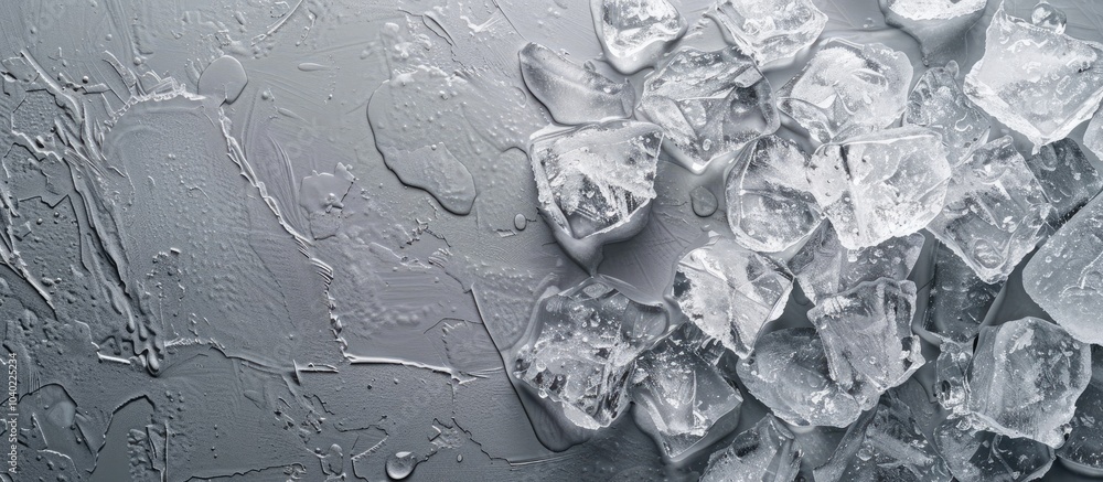 Poster top view of crushed ice on a grey backdrop with copy space image