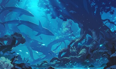 Obraz premium Underwater Fantasy: Whales in Enchanted Forest