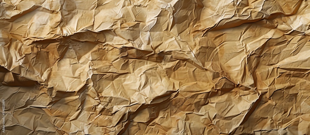 Poster texture of brown recycled paper with creases and folds in an abstract pattern on a copy space image