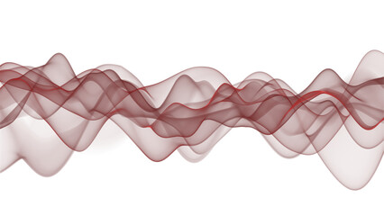 Vibrant red waveforms flowing smoothly across on a transparent background