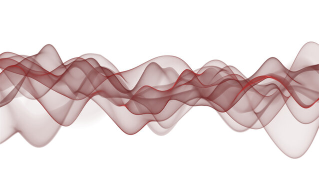 Vibrant red waveforms flowing smoothly across on a transparent background
