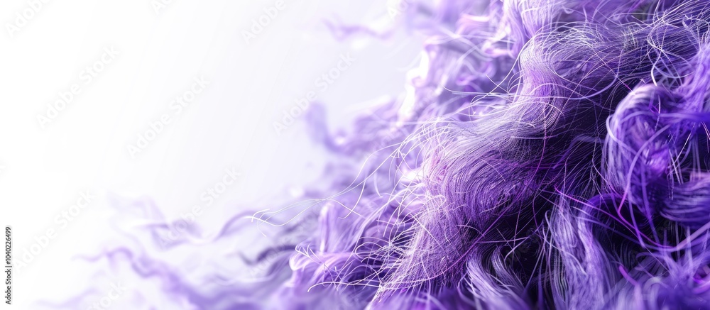 Poster close up of purple threads on a white background with copy space image