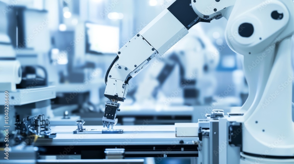 Aufkleber A robot performing automated semiconductor testing in a high-tech semiconductor lab with clean, organized testing stations and advanced semiconductor testing equipment