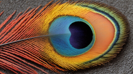 Obraz premium Colorful peacock feather macro view with vibrant hues and intricate details