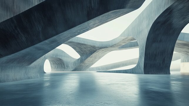 3D render of abstract futuristic architecture featuring an empty concrete floor, perfect for showcasing a car presentation.