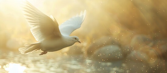 Representing peace a dove in flight serves as an iconic symbol for International Peace Day with a peaceful background for a copy space image