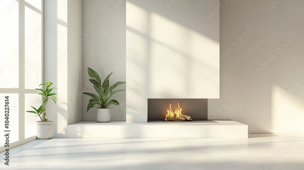 Poster minimalist modern fireplace with a clean design and ample space for your message