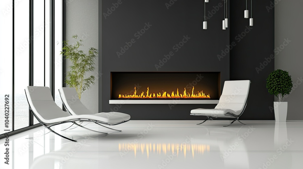 Poster minimalist modern fireplace with a clean design and ample space for your message