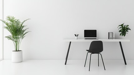 Minimalist modern home office with clean lines and room for text or branding