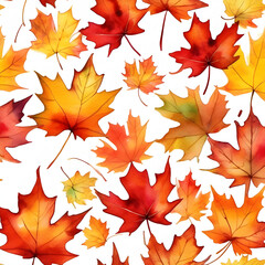 Obraz premium Watercolor seamless pattern of red and orange maple leaves in autumn.