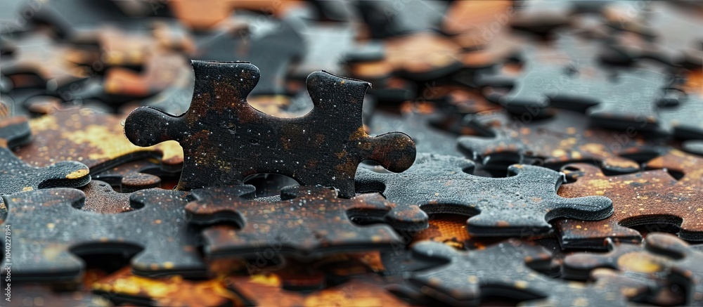Poster A torn jigsaw puzzle piece rests on a pile of scattered puzzle pieces in the background representing Education and Learning for memory enhancement with copy space image