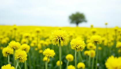 Obraz premium Blooming field of yellow flowers under a clear sky