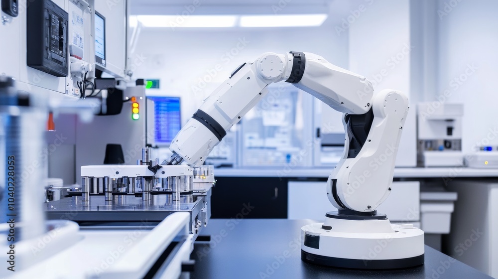 Aufkleber A robot performing automated temperature control in a modern climate control lab with clean, organized control stations and advanced temperature regulation systems, Temperature control tech style