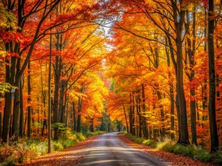 Fototapeta premium Scenic Forest Road in Canadian Park During Fall - Nature Photography Inspiration