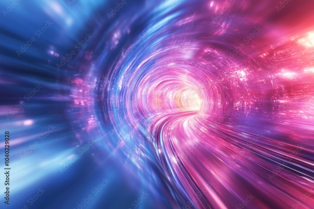 Poster colorful abstract tunnel with dynamic light trails representing speed and motion at night