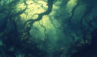 Fototapeta premium Enchanted Underwater Forest with Sunlit Illumination