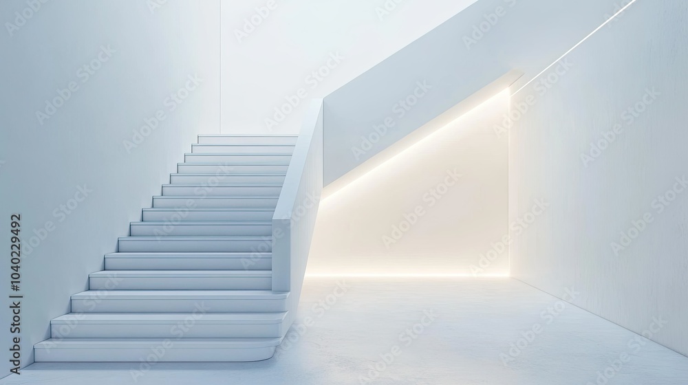 Aufkleber minimalist white staircase with clean lines and an empty wall for text or branding
