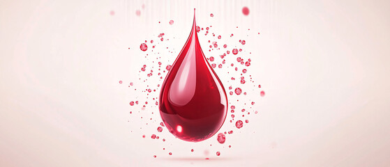 Fototapeta premium Single Red Blood Drop Falling with Smaller Drops Around It