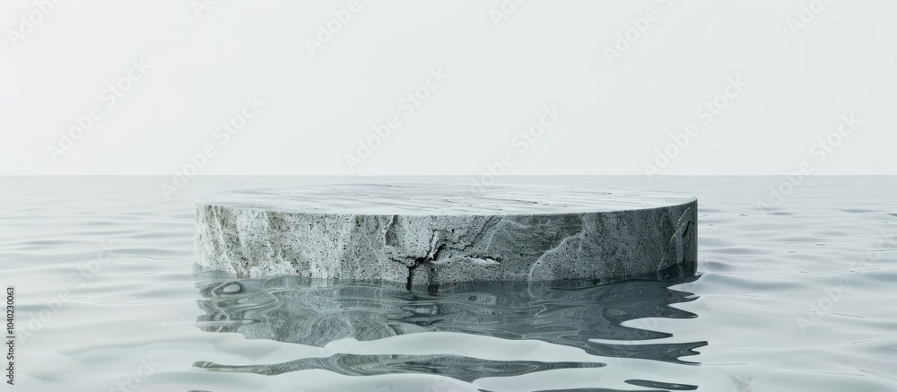 Poster top view of a stone podium in water against a white backdrop for a product presentation with ample c