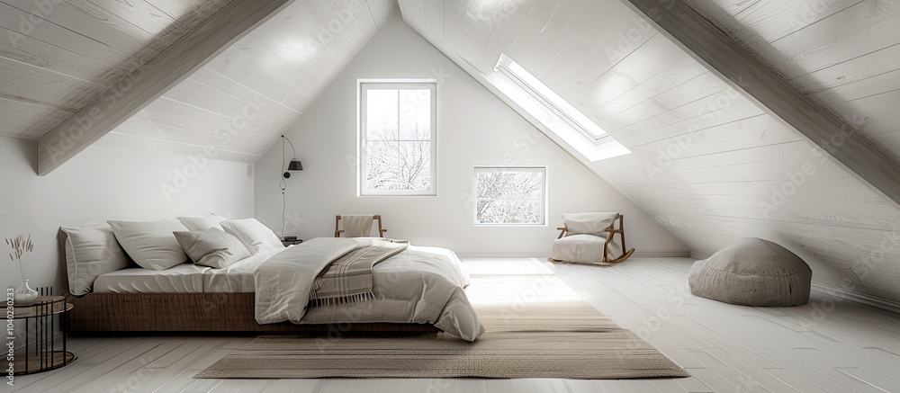 Aufkleber explore the elegance of simplicity in this chic attic bedroom image the modern space features clean 