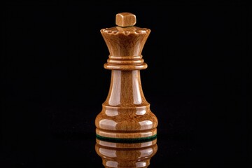 A wooden chess piece placed on a reflective surface, great for showcasing or educational purposes