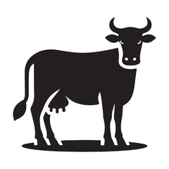 Black Mother Cow Silhouette Vector Icon Design Isolated on White Background