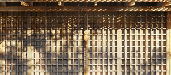 Mediterranean shade created by bamboo mats on a roof and walls with a front view showcasing a bamboo patterned design to offer sun protection featuring copy space image