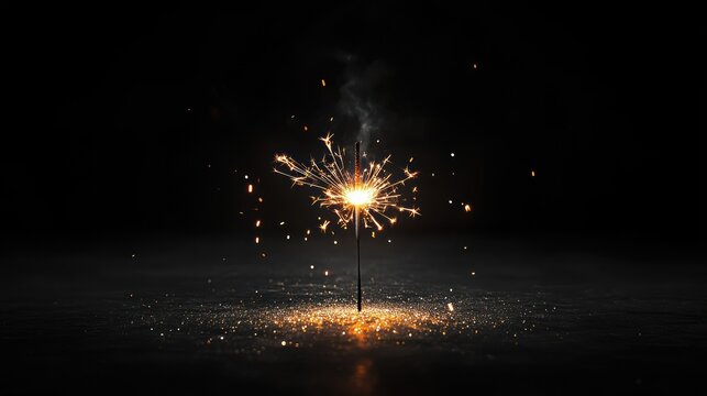 Glimmering sparkler in darkness creating dynamic light