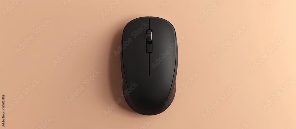 Poster top view of a wireless mouse on a beige backdrop with ample copy space image