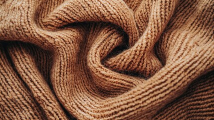 Fototapeta premium Close-up of textured brown knitted fabric with intricate patterns