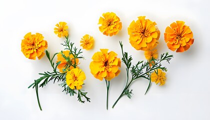 Obraz premium Casual Arrangement of Marigold Flowers on White Background