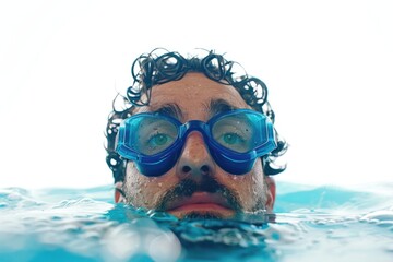Naklejka premium Man wearing goggles swimming in a pool