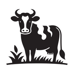 Black Mother Cow Silhouette Vector Icon Design Isolated on White Background