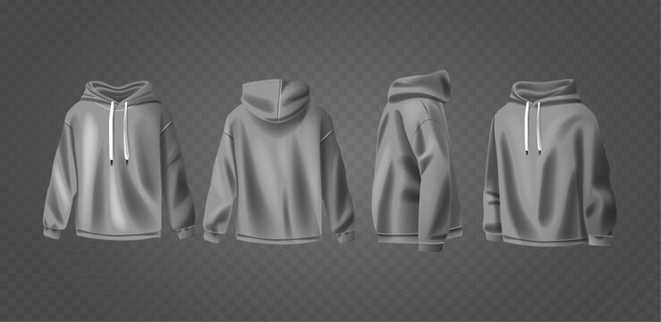 Gray Hoodie Mockup Showcasing Front Back And Side View Ideal For Fashion Design Concept And Clothing Brand