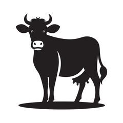 Black Mother Cow Silhouette Vector Icon Design Isolated on White Background