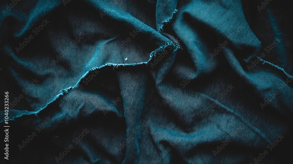 Poster dark denim fabric with folds and texture in close-up view